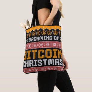 Tote Bag Rêver un BITCOIN CHRISTMAS Faux Knit Motif