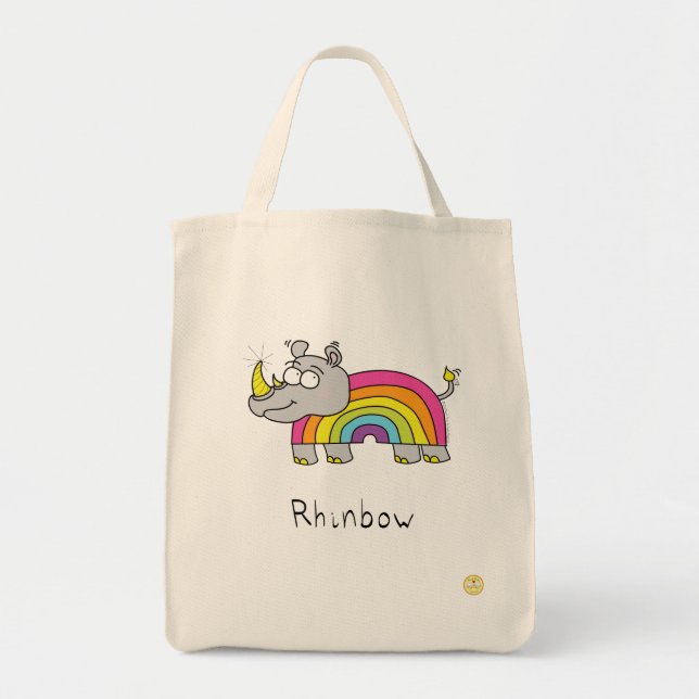 Tote Bag Rhino Rainbow Funny Kids (Devant)