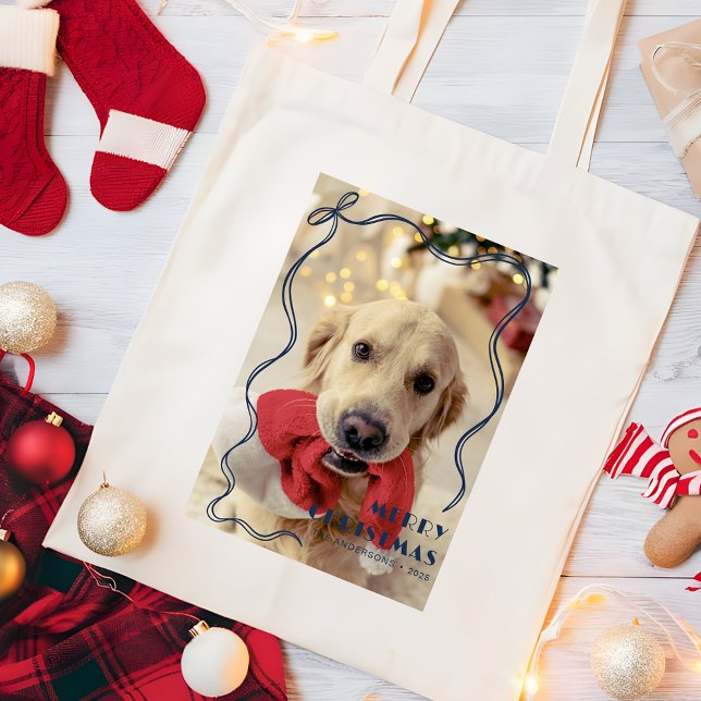 Tote Bag Ribbon rouge blanc Joyeux Noël animal de compagnie (Créateur téléchargé)