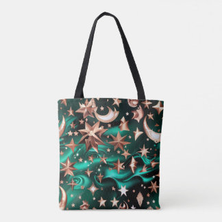 Tote Bag Riche Malachite Vert Phases Lunaires Célestes