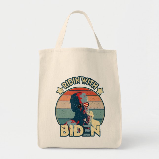 Tote Bag Ridin' With Biden Manger Ice Cream Retro Sunset (Devant)