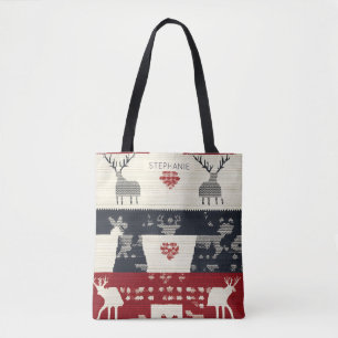 Tote Bag Rindeer nordique rustique et flocon de neige   Mot