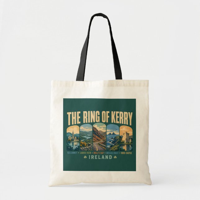 Tote Bag Ring of Kerry Ireland Landmarks Illustration Retro (Devant)
