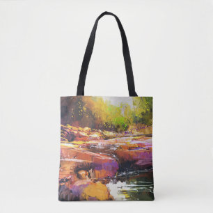 Tote Bag Rivière d'automne colorée, peinture de paysage.
