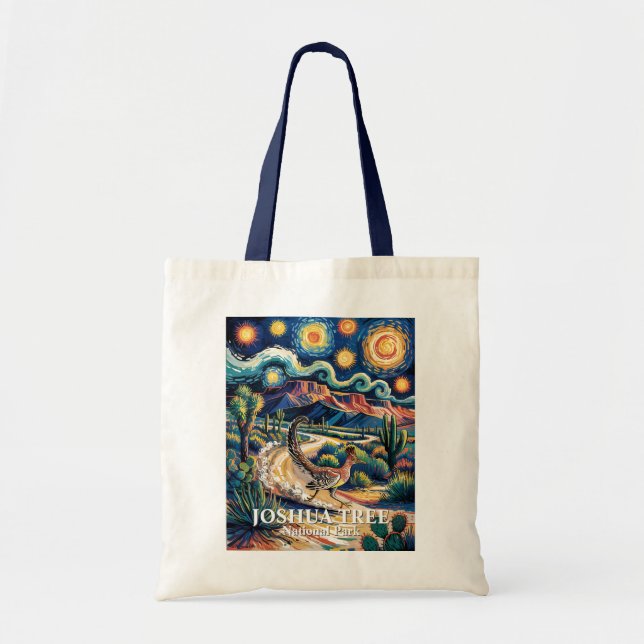 Tote Bag Roadrunner of Joshua Tree Van Gogh Night Custom (Devant)