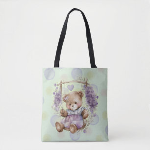 Tote Bag Robe Brown Teddy Bear Swing Lavender