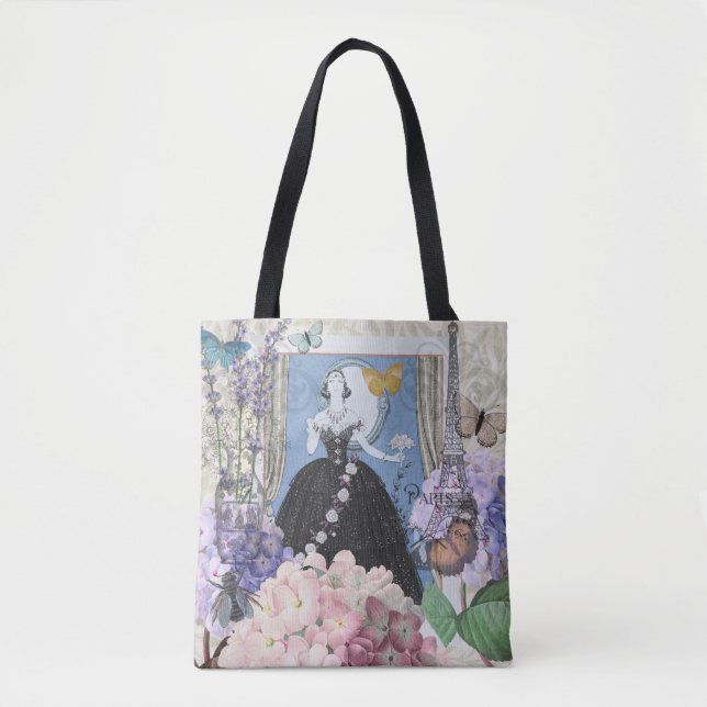 Tote Bag Robe élégante bleue pour femme, fantaisie florale  (Devant)