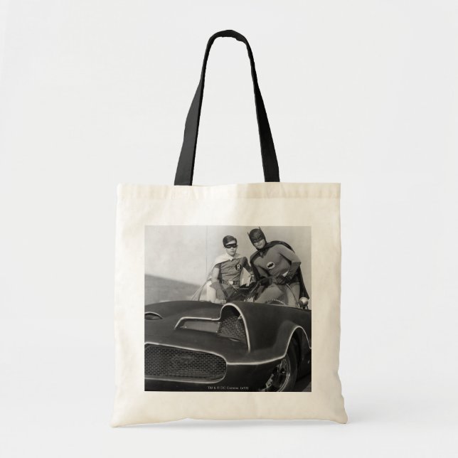 Tote Bag Robin et Batman debout dans Batmobile (Devant)