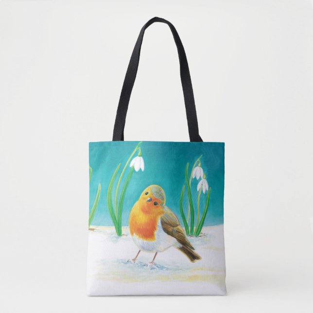 Tote Bag Robin rouge (Erithacus rubecula) et Snowdrops blan (Devant)