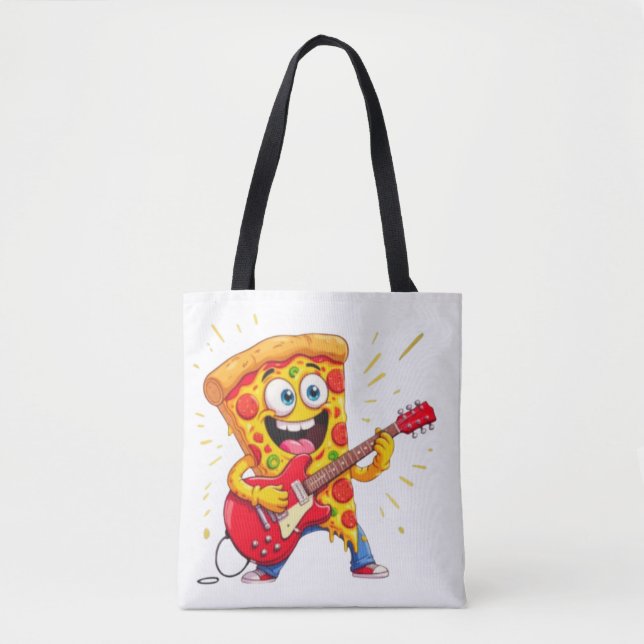 Tote Bag **Rock ’n’ Roll Pizza – Funny Guitar-Playing Slice (Devant)