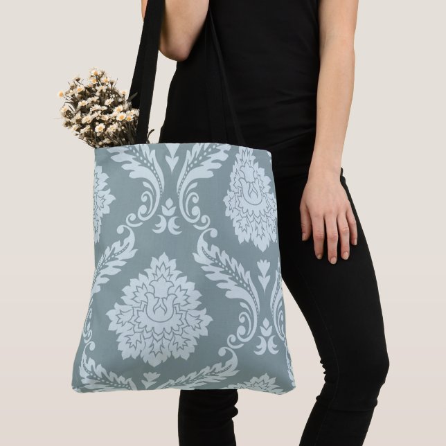 Tote Bag Rococo Damask Art I Duck Egg Blue+Teal (De près)