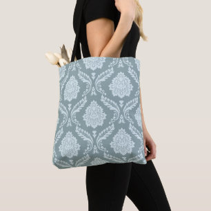 Tote Bag Rococo Damassé Grand Motif Bleu Canard+Turquoise