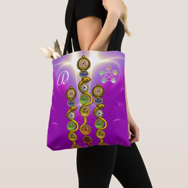 TOTE BAG ROD ASCLEPIUS 7 CHAKRAS, YOGA ÉNERGIE SPIRITUELLE  (De près)