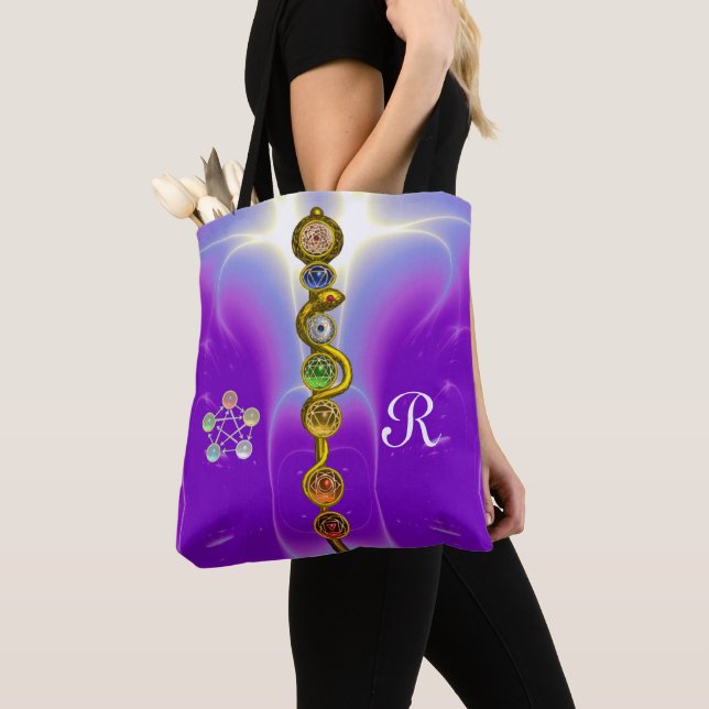 TOTE BAG ROD ASCLEPIUS 7 CHAKRAS, YOGA ÉNERGIE SPIRITUELLE (De près)