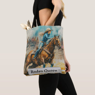 Tote Bag Rodeo Queen Barrel Racing Cowgirl Watercolor Fourr