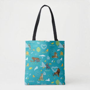 Tote Bag Roi Lion  Turquoises caractères et icônes Motif
