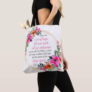 Tote Bag Romains 15:13 - Dieu de l'Espoir Bible Verse Flora
