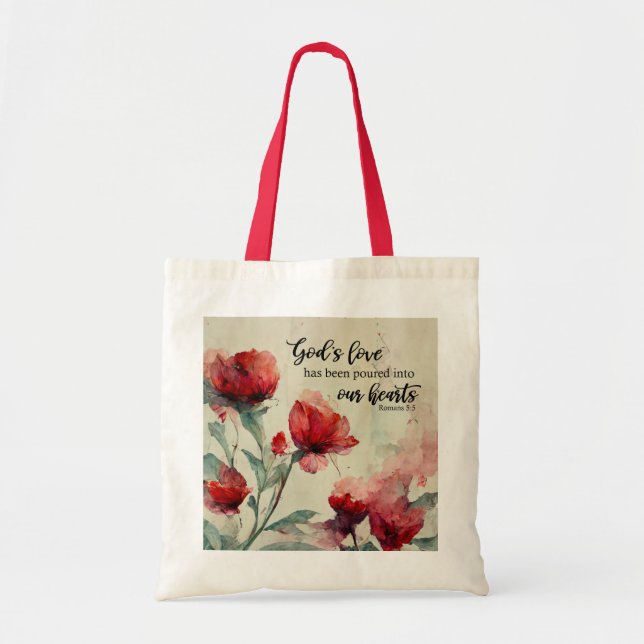 Tote Bag Romains 5:5 La Bible Amoureuse de Dieu Verse Fleur (Devant)