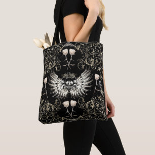 Tote Bag Romance gothique victorienne Ailes du crâne et ros