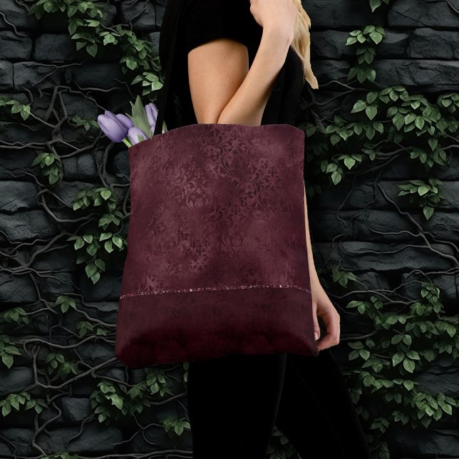 Tote Bag Romance Vin De Minuit | Dark Satiny Grunge Damask (Créateur téléchargé)