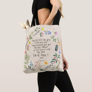 Tote Bag Romans 15:15 Verset de la Bible chrétienne Aquarel