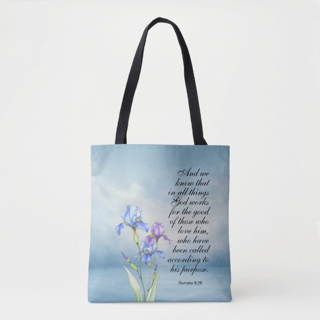 Tote Bag Romans 8:28 Aquarelle Iris  (Devant)
