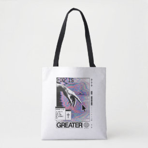 Tote Bag Romans 8:31 Cyberpunk Main de Dieu Glitch Art
