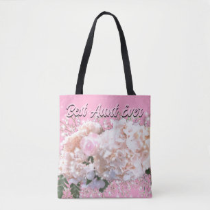 Tote Bag Romantic white lace hydrangeas pink roses Aunt