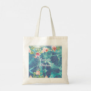 Tote Bag Romantique bleu customisé noms de couple Sticker