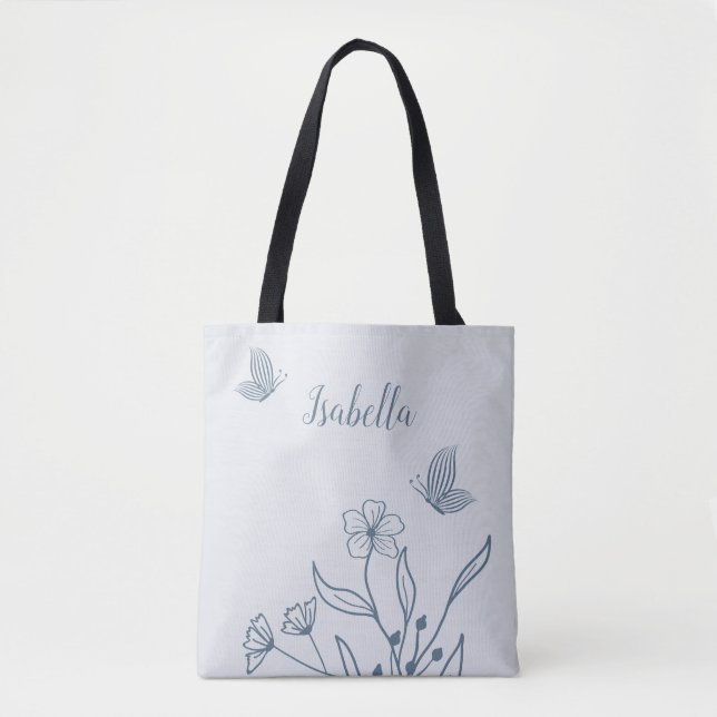 Tote Bag Romantique élégant bleu foncé floral (Devant)