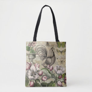 Tote Bag Rooster Garden Flower Papillon Art