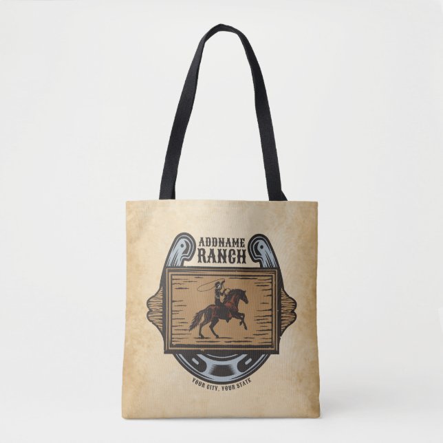 Tote Bag Roping Cowboy AJOUTER LE NOM Western Family Horse  (Devant)