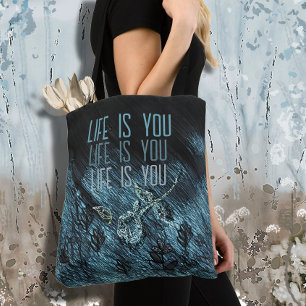 Tote Bag Rose Bleue Noire Fantaisiste Texte