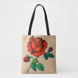 Tote Bag Rose Bloom en demi-teinte sur papier brun Beaux-Ar