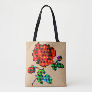 Tote Bag Rose Bloom Halftone on Brown Paper Fine Art