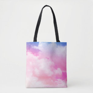 Tote Bag rose, calme, bleu, nuages et ciel jaunes. Abstrait