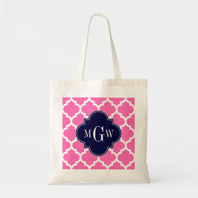 Tote Bag Rose Chaud #2 Wht Marocain #5 Navy 3 Monogramme In (Devant)