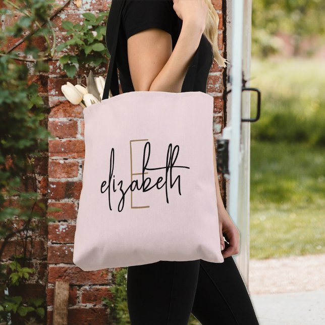 Tote Bag Rose clair monogramme (Créateur téléchargé)
