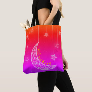 Tote Bag Rose Clair & Rouge avec Étoiles & Lune