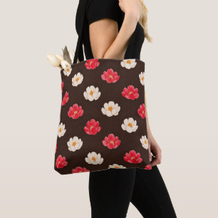 Tote Bag Rose corail blanc motif floral 