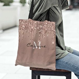 Tote Bag Rose de monogramme personnalisé Parties scintilla