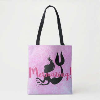 Tote Bag Rose de silhouette de sirène de Mermazing