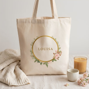 Tote Bag Rose dorée botanique personnalisée