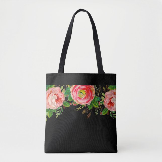 Tote Bag Rose du soir Noir de base (Devant)