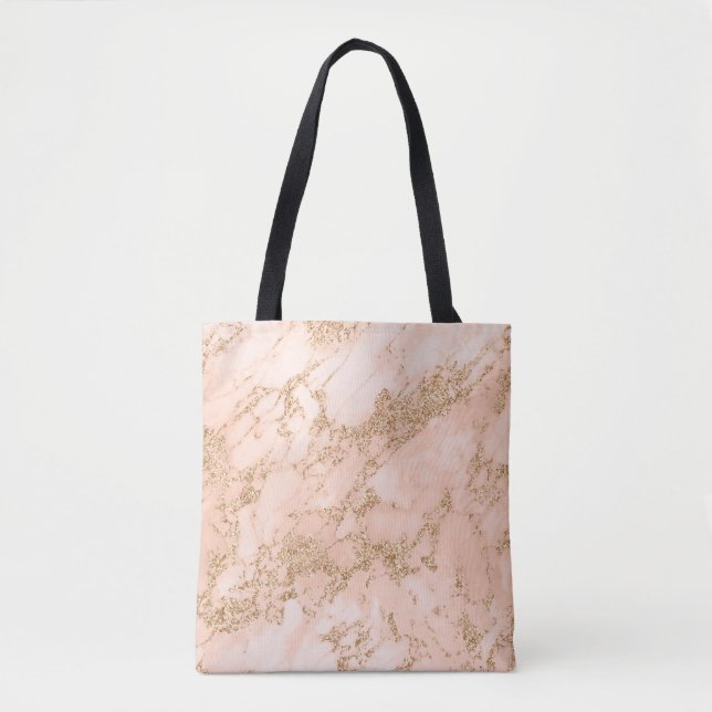Tote Bag Rose en marbre parties scintillant d'or abstrait (Devant)