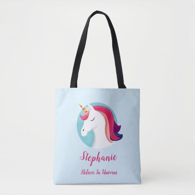 Tote Bag Rose et licorne magique bleue - personnalisés (Devant)