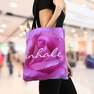 Tote Bag Rose Fleur Photo Inhale Script Bold Moderne