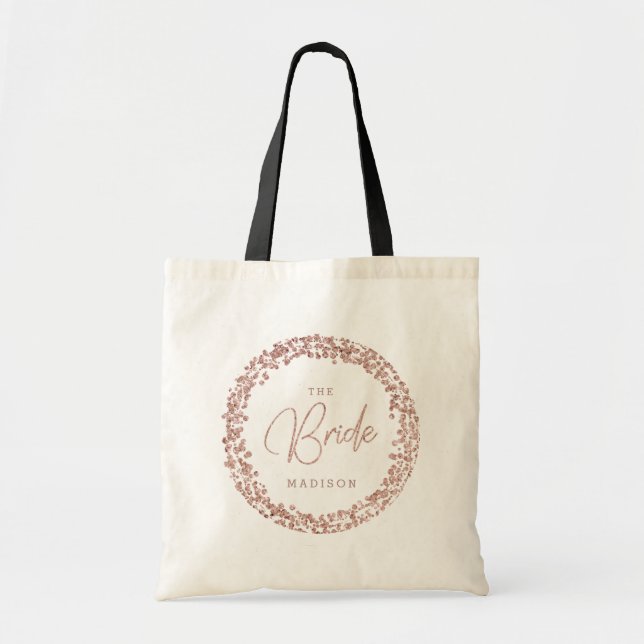 Tote Bag Rose Gold Confetti Circle Frame Mariage La Mariée (Devant)