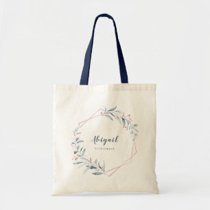Tote Bag Rose Gold Dusty Blue Greenery Geometric Bridesmaid