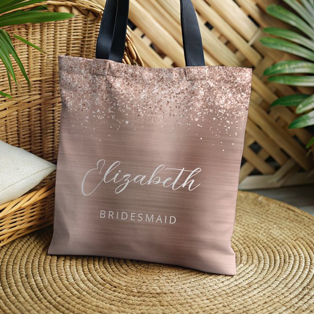 Tote Bag Rose Gold Glam Metallic Modern Script Bridesmaid (Créateur téléchargé)